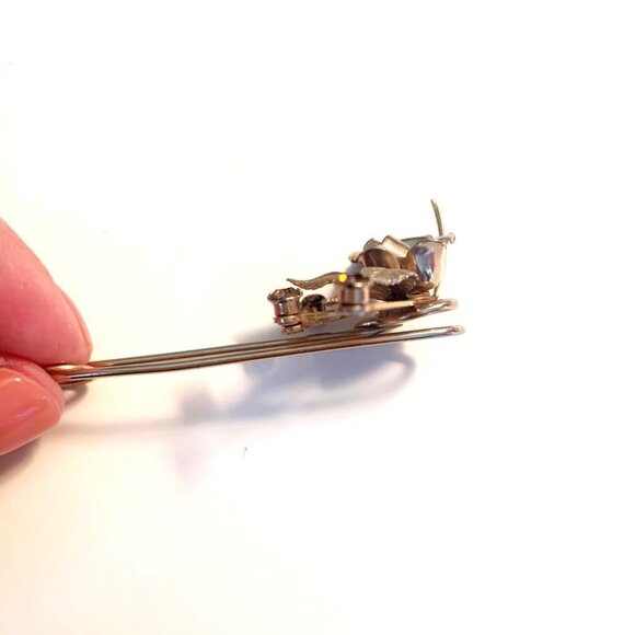 Vintage Flower and Amber Rhinestones Brooch Scarf Pin - Picture 2 of 6